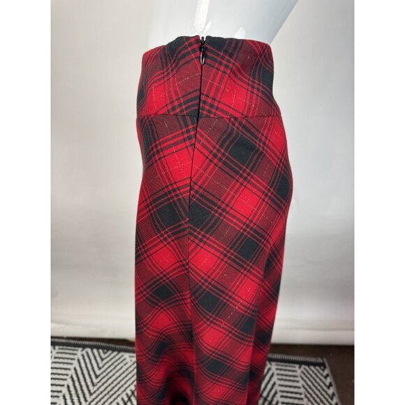 Vintage Covington Red & Black Plaid Midi Skirt Size 10 Polyester Blend Made In I - Picture 8 of 16